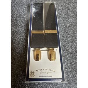 NEW Peter Christian Black Suspenders with Gold Clips